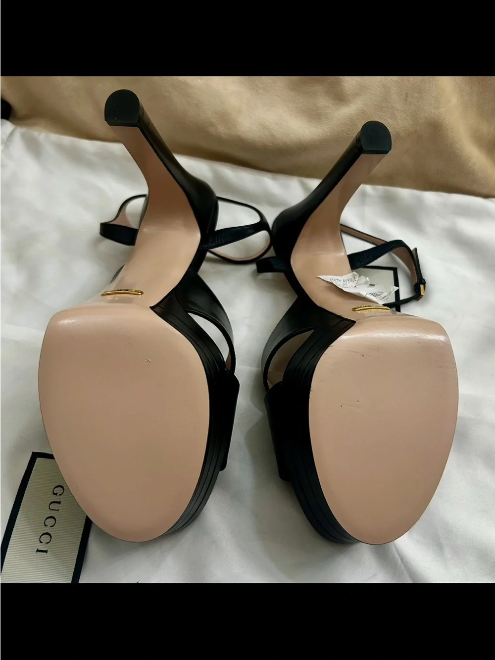 Gucci Black Leather Platform Sandals with Ankle Strap